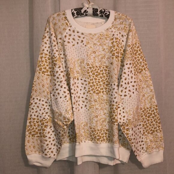 AE XXL Bandana Patchwork White Natural Yellow Print Crewneck Sweatshirt - Picture 6 of 16